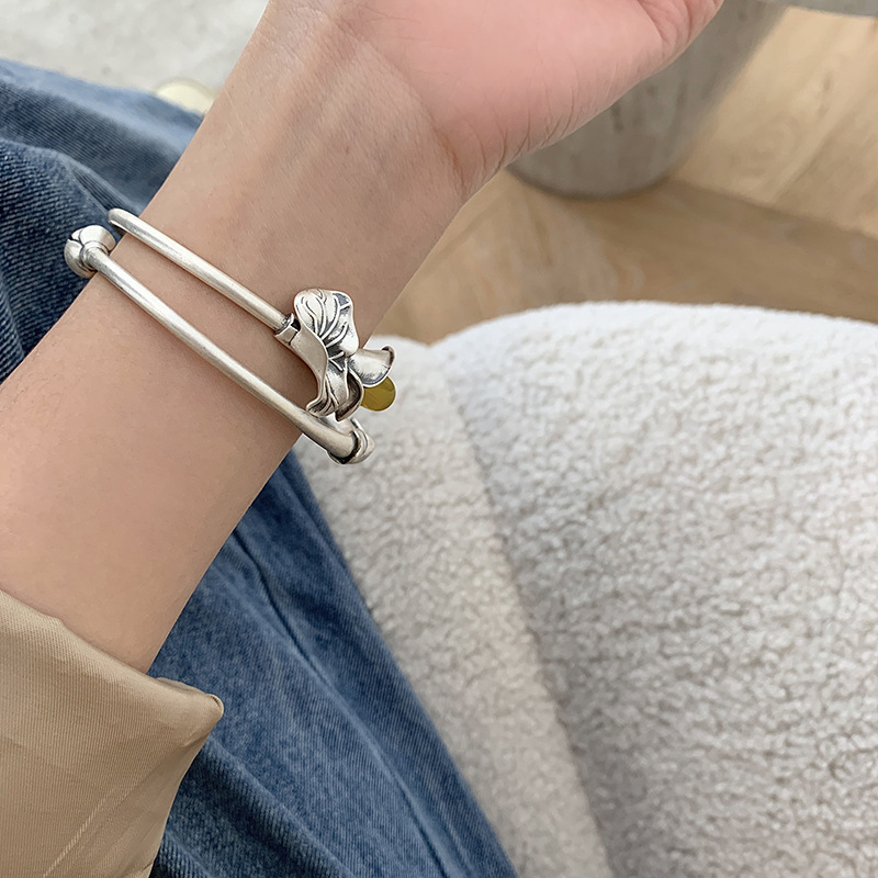 925 Sterling Silver Vintage Distressed Bracelet Female Ethnic Style Niche Design Light Luxury Temperament Open Adjustable Bracelet