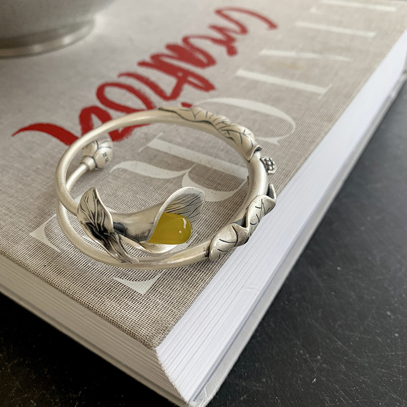 925 Sterling Silver Vintage Distressed Bracelet Female Ethnic Style Niche Design Light Luxury Temperament Open Adjustable Bracelet