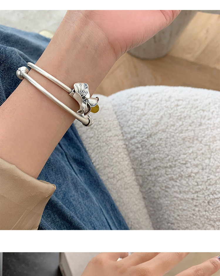 925 Sterling Silver Vintage Distressed Bracelet Female Ethnic Style Niche Design Light Luxury Temperament Open Adjustable Bracelet