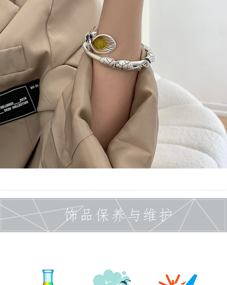 925 Sterling Silver Vintage Distressed Bracelet Female Ethnic Style Niche Design Light Luxury Temperament Open Adjustable Bracelet