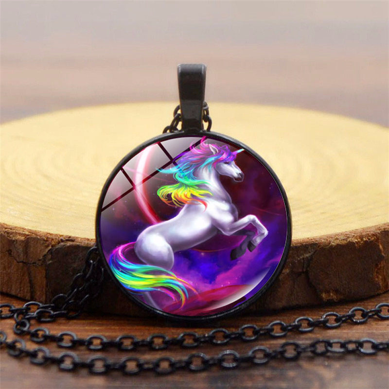 Cross-Border New Pegasus Unicorn Time Gem Cabochon Necklace European and American Silver Pendant Clavicle Chain Jewelry Wholesale