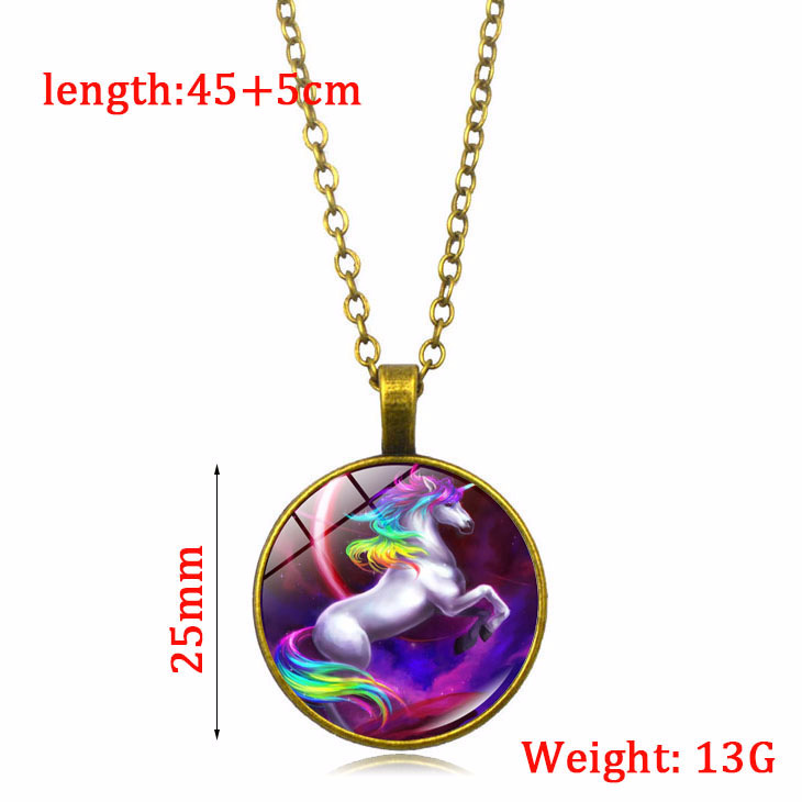 Cross-Border New Pegasus Unicorn Time Gem Cabochon Necklace European and American Silver Pendant Clavicle Chain Jewelry Wholesale