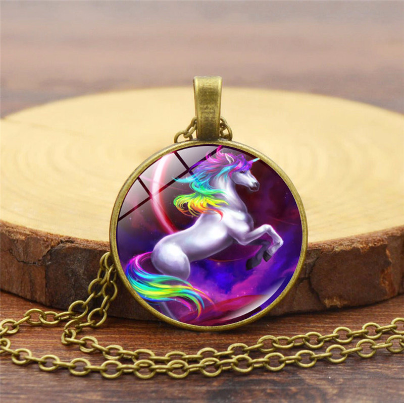 Cross-Border New Pegasus Unicorn Time Gem Cabochon Necklace European and American Silver Pendant Clavicle Chain Jewelry Wholesale