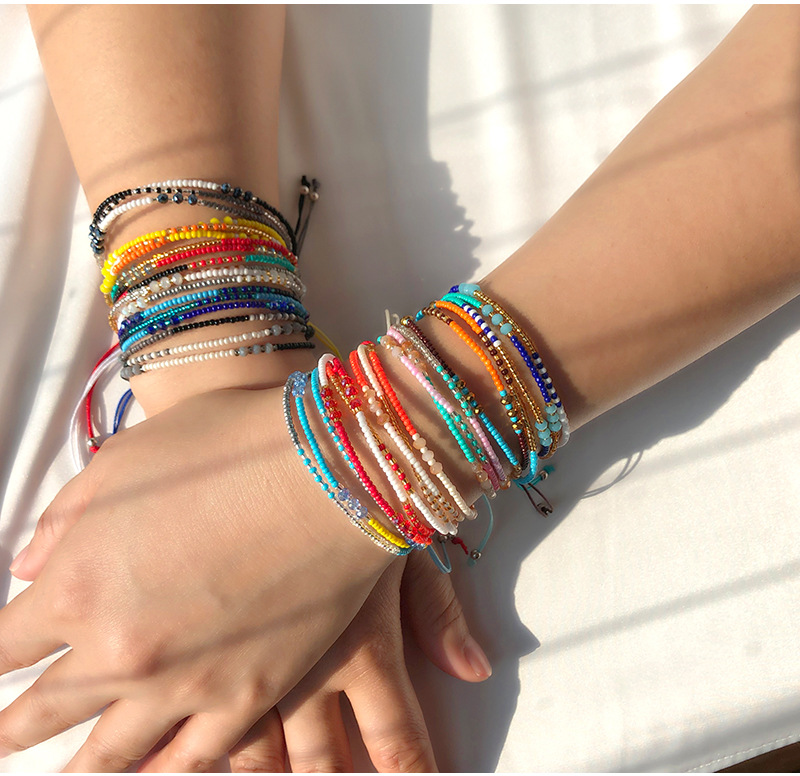 European and American Jewelry Bracelet Beads Multi-Layer Bohemian Ethnic Style Color Beads Bracelet Female Braided Rope Friendship Carrying Strap