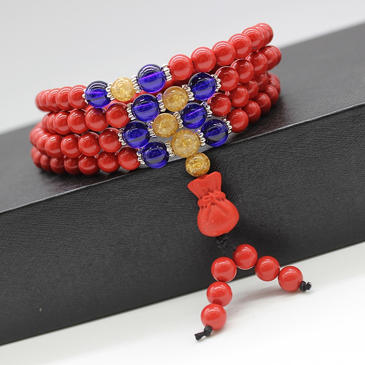 Imitation Cinnabar Pi Xiu Bracelet Multi-Layer Bracelet 6 Mm108 Beads Ethnic Style Jewelry Wholesale Necklace