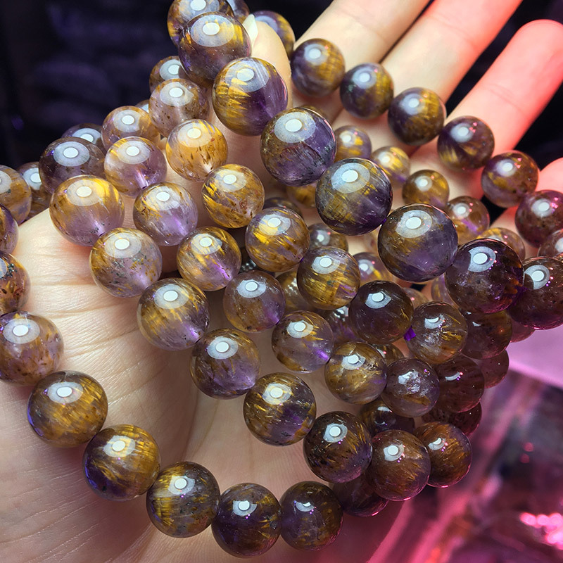 Factory Wholesale Purple Rutile Bracelet Ethnic Style Purple Ghost Crystal Ornament Natural Purple round Beads Rutile