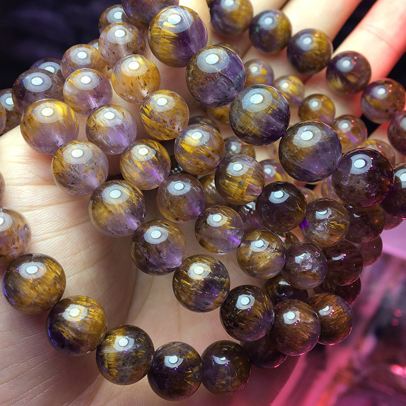 Factory Wholesale Purple Rutile Bracelet Ethnic Style Purple Ghost Crystal Ornament Natural Purple round Beads Rutile