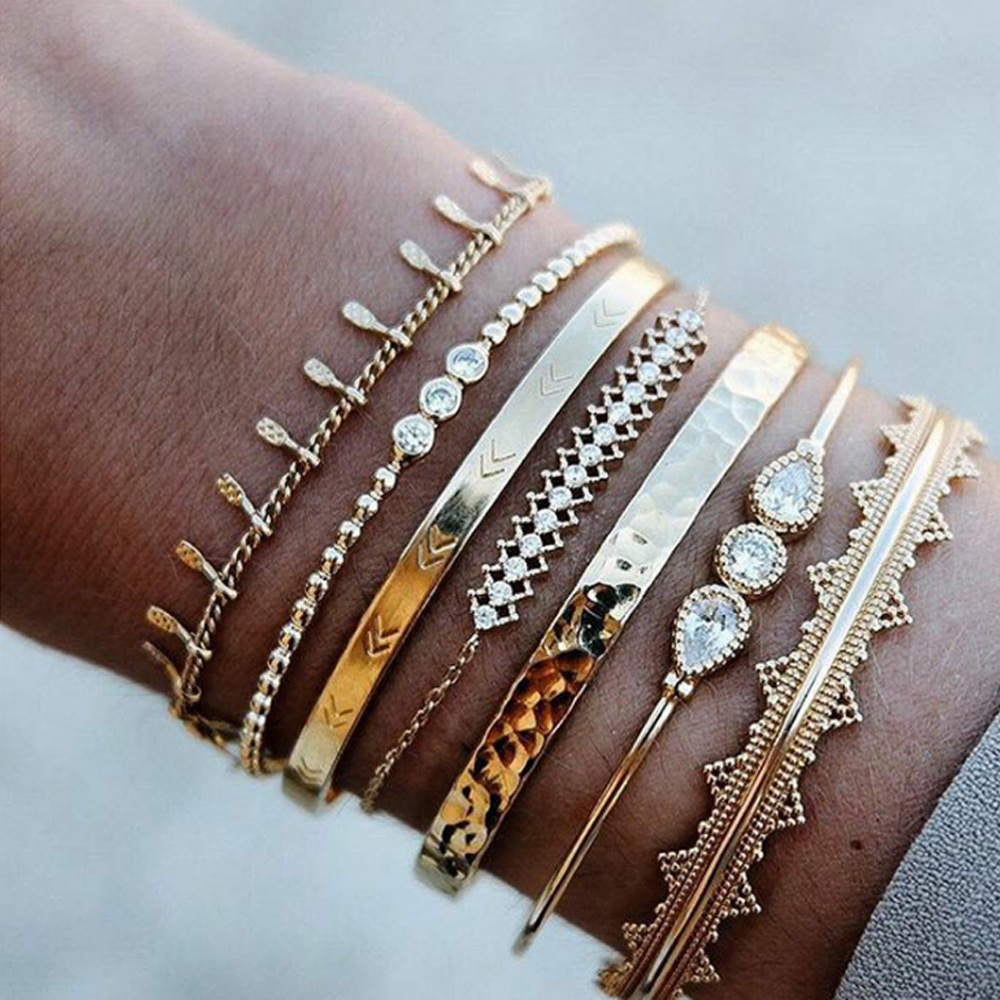 Cross-Border New Arrival Bracelet Simple Personality Diamond Ethnic Style 7-Piece Bracelet Graceful and Fashionable Pendant Women&#039;s Bracelet