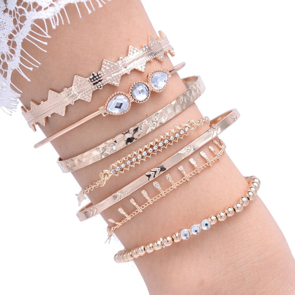 Cross-Border New Arrival Bracelet Simple Personality Diamond Ethnic Style 7-Piece Bracelet Graceful and Fashionable Pendant Women's Bracelet