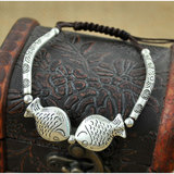 Tibetan Silver Bracelet Miao Silver Jewelry Vintage Engraving Open Women's Bracelet Carving Dragon and Phoenix Stall Wholesale Supply Ethnic Style Jewelry