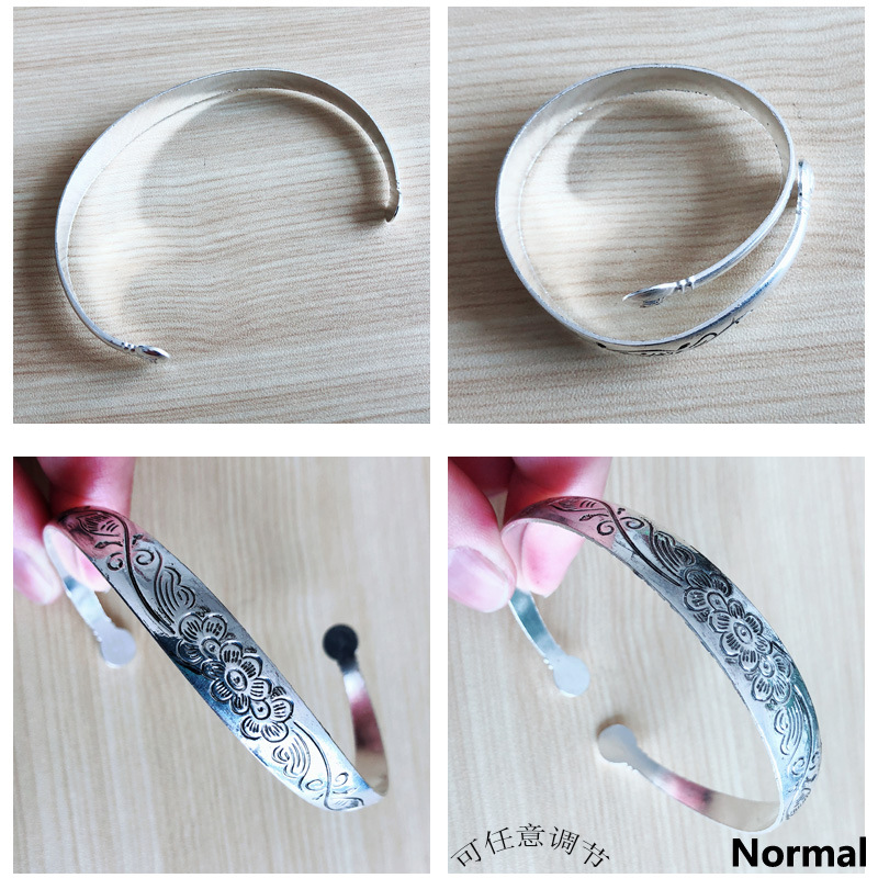 Tibetan Silver Bracelet Miao Silver Jewelry Vintage Engraving Open Women's Bracelet Carving Dragon and Phoenix Stall Wholesale Supply Ethnic Style Jewelry