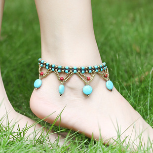 New Ethnic Style Jewelry Nepal Beads Turquoise Bracelet Cross-Border Retro Fashion Minimalism Hand Weaving Bracelet