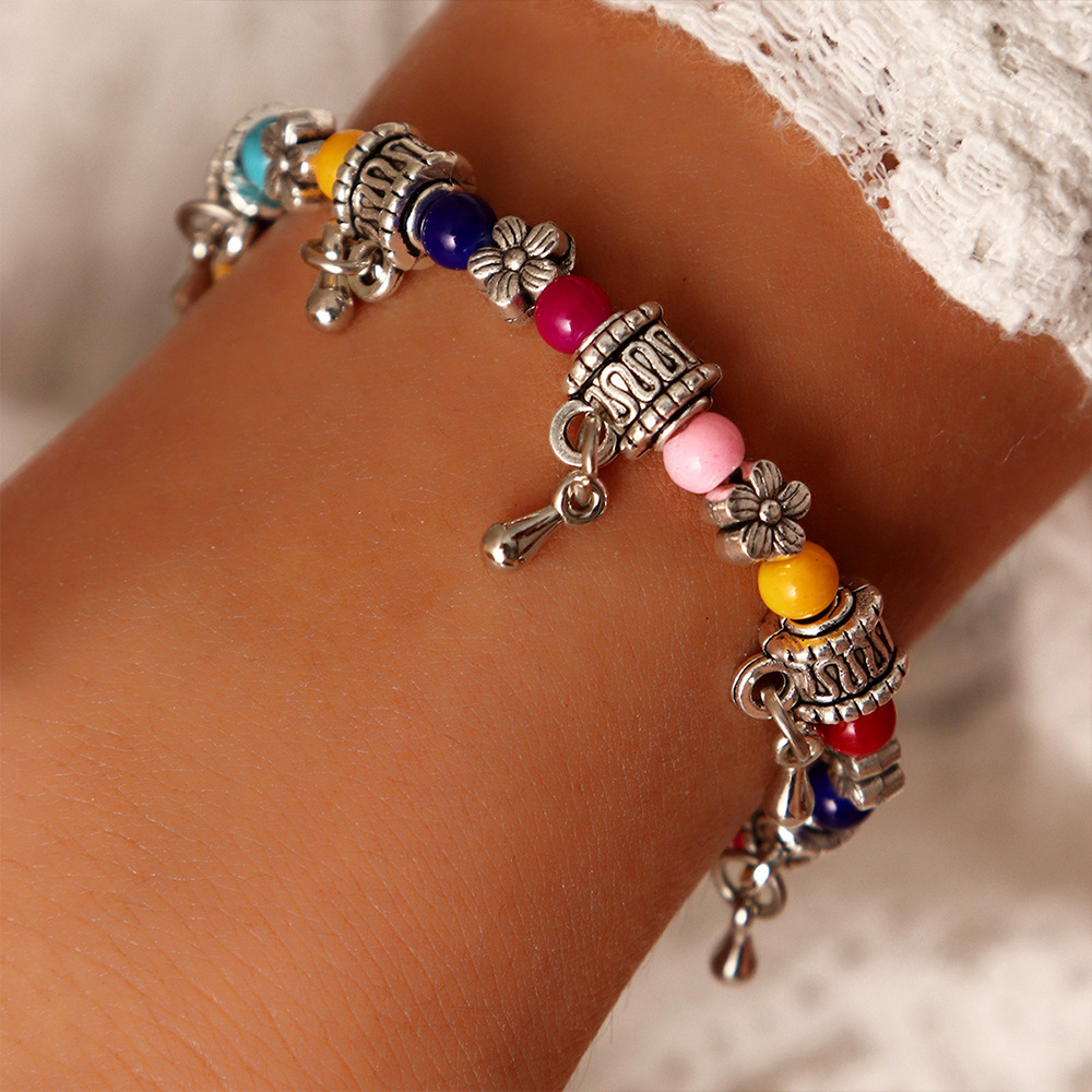 Bz1499 Nylon Beads Vintage Ethnic Style Antique Silver Butterfly Plum Bracelet Creative Handmade Beads Turquoise Bracelet for Women