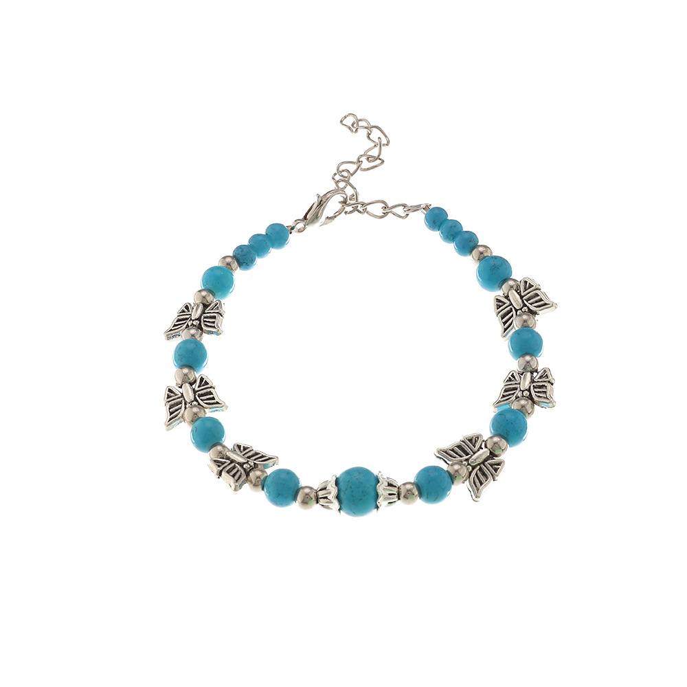 Bz1499 Nylon Beads Vintage Ethnic Style Antique Silver Butterfly Plum Bracelet Creative Handmade Beads Turquoise Bracelet for Women
