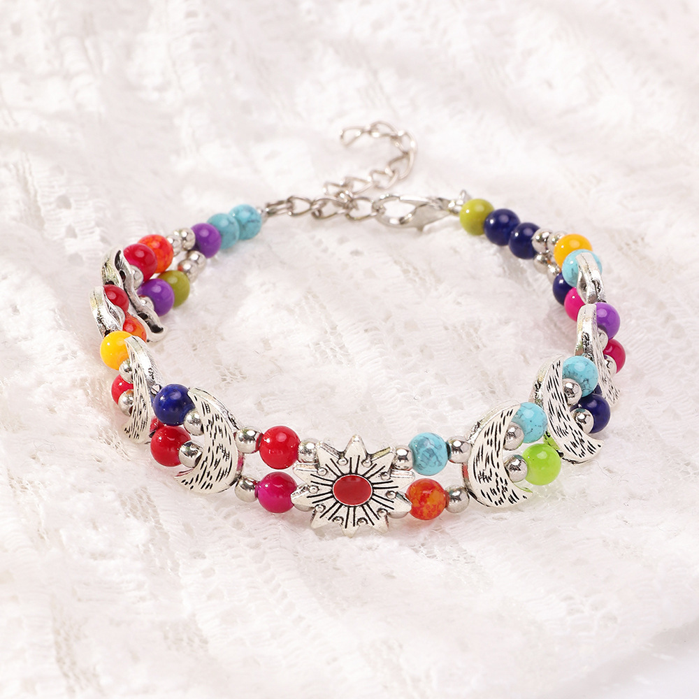 Bz1499 Nylon Beads Vintage Ethnic Style Antique Silver Butterfly Plum Bracelet Creative Handmade Beads Turquoise Bracelet for Women