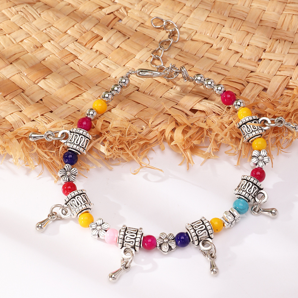Bz1499 Nylon Beads Vintage Ethnic Style Antique Silver Butterfly Plum Bracelet Creative Handmade Beads Turquoise Bracelet for Women