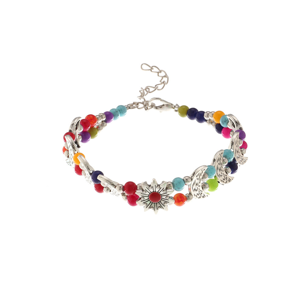 Bz1499 Nylon Beads Vintage Ethnic Style Antique Silver Butterfly Plum Bracelet Creative Handmade Beads Turquoise Bracelet for Women