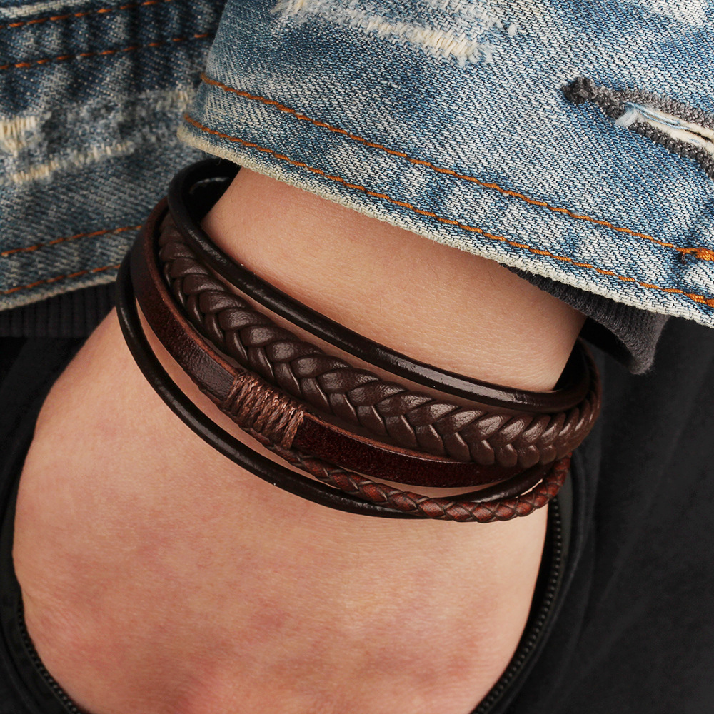 Cross-Border E-Commerce Original European And American Style Jewelry Fashion Leather Rope Hand Weaving Bracelet Men 'S Bracelet Ethnic Style Jewelry