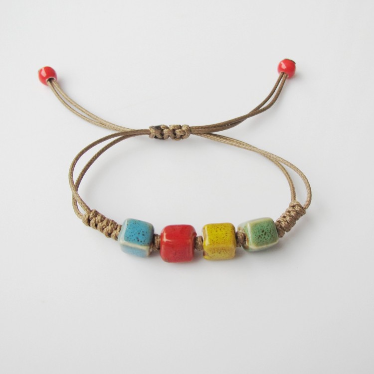 Hand-Woven Peach Heart Flower Glaze Bracelet Women&#039;s Simple Ethnic Style Stall Hot Sale Jingdezhen Ceramic Ornament