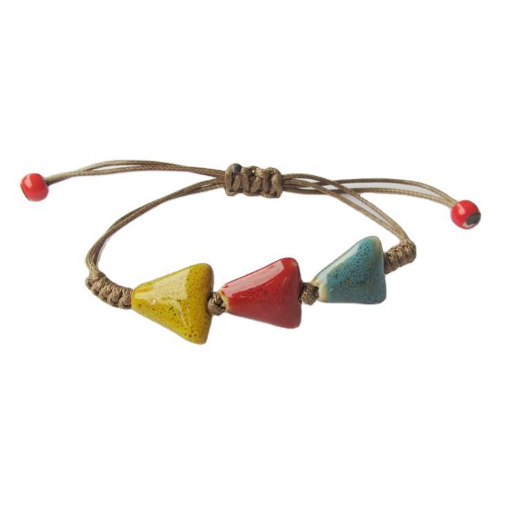 Hand-Woven Peach Heart Flower Glaze Bracelet Women&#039;s Simple Ethnic Style Stall Hot Sale Jingdezhen Ceramic Ornament