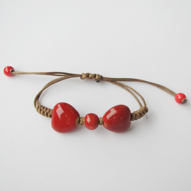 Hand-Woven Peach Heart Flower Glaze Bracelet Women&#039;s Simple Ethnic Style Stall Hot Sale Jingdezhen Ceramic Ornament