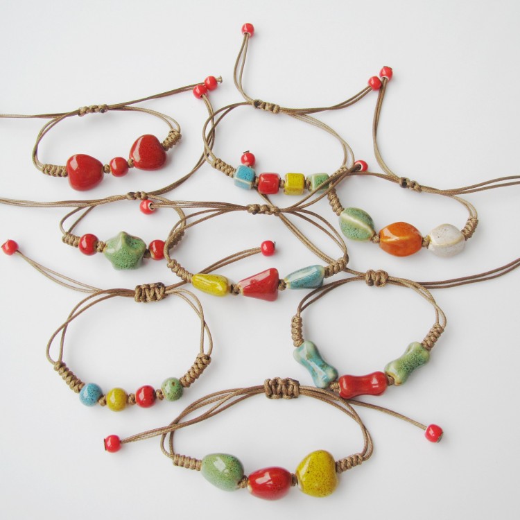 Hand-Woven Peach Heart Flower Glaze Bracelet Women's Simple Ethnic Style Stall Hot Sale Jingdezhen Ceramic Ornament