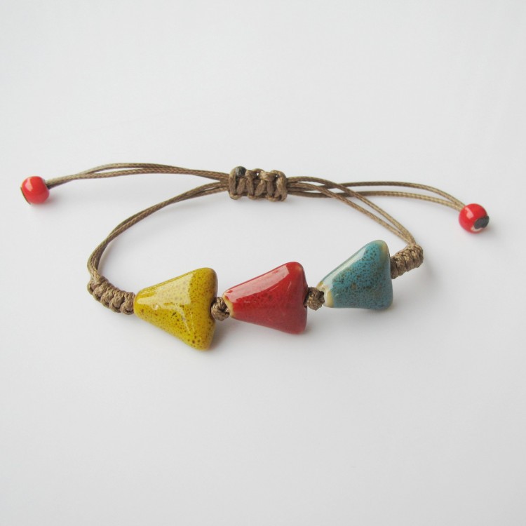 Hand-Woven Peach Heart Flower Glaze Bracelet Women's Simple Ethnic Style Stall Hot Sale Jingdezhen Ceramic Ornament