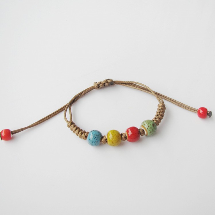 Hand-Woven Peach Heart Flower Glaze Bracelet Women's Simple Ethnic Style Stall Hot Sale Jingdezhen Ceramic Ornament