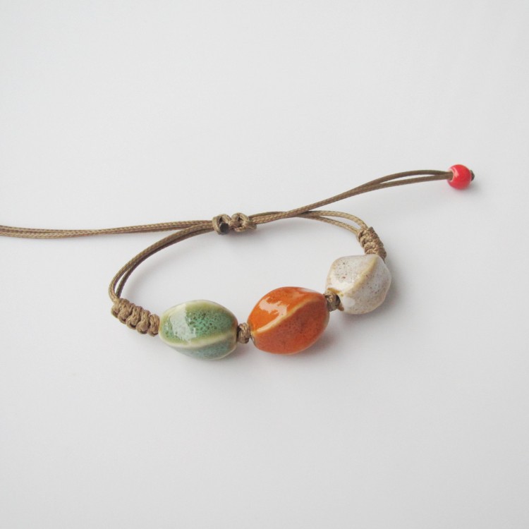Hand-Woven Peach Heart Flower Glaze Bracelet Women's Simple Ethnic Style Stall Hot Sale Jingdezhen Ceramic Ornament