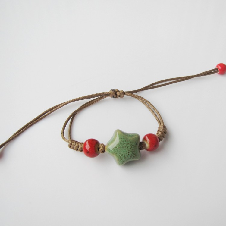 Hand-Woven Peach Heart Flower Glaze Bracelet Women's Simple Ethnic Style Stall Hot Sale Jingdezhen Ceramic Ornament