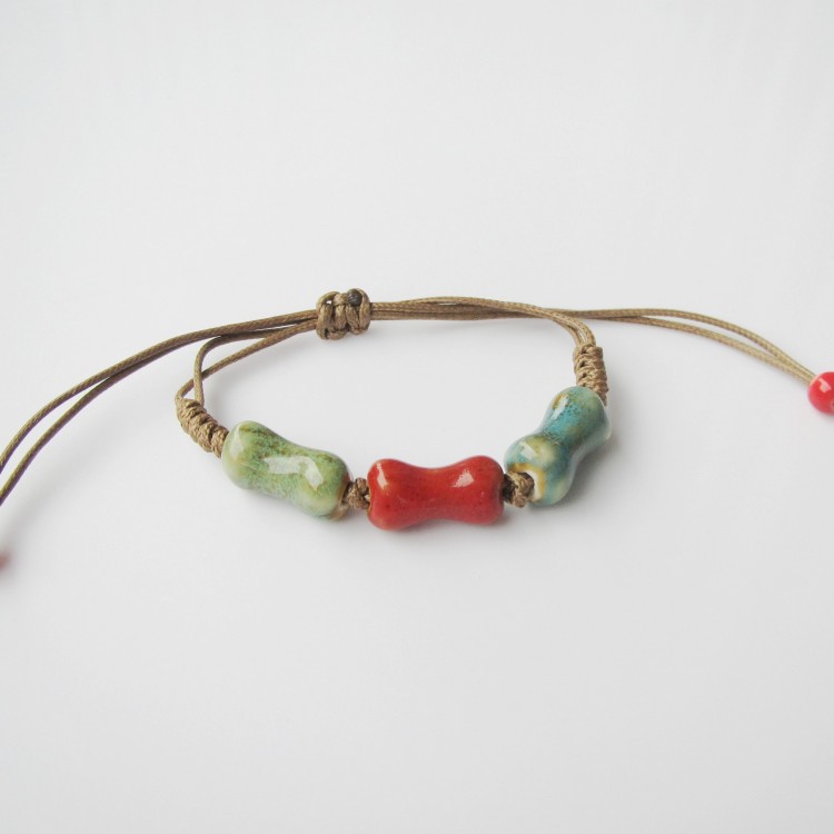 Hand-Woven Peach Heart Flower Glaze Bracelet Women's Simple Ethnic Style Stall Hot Sale Jingdezhen Ceramic Ornament