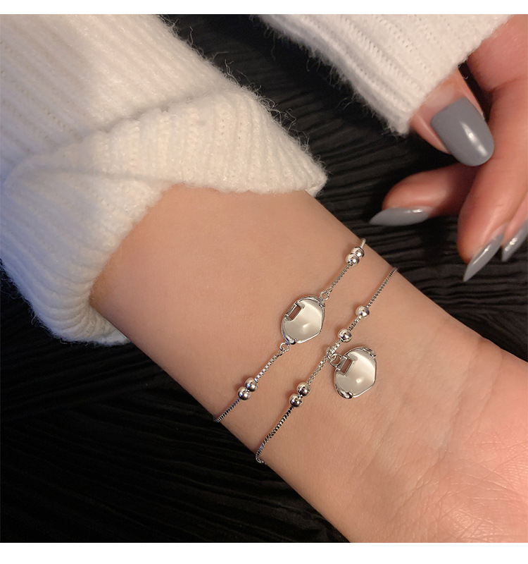 Ethnic Style Beanie Beads Ruyi Safety Lock Bracelet Women's Exquisite Longevity Lock Bracelet Light Luxury and Simplicity Internet Celebrity Lucky Beads