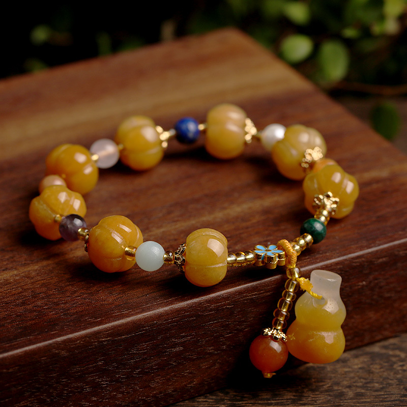 Qiyi Jewelry Jinsi Jade Bracelet Wholesale Bulge Beads Pumpkin Beads Gourd Ethnic Style Bracelet Topaz Pi Xiu Bracelet Female