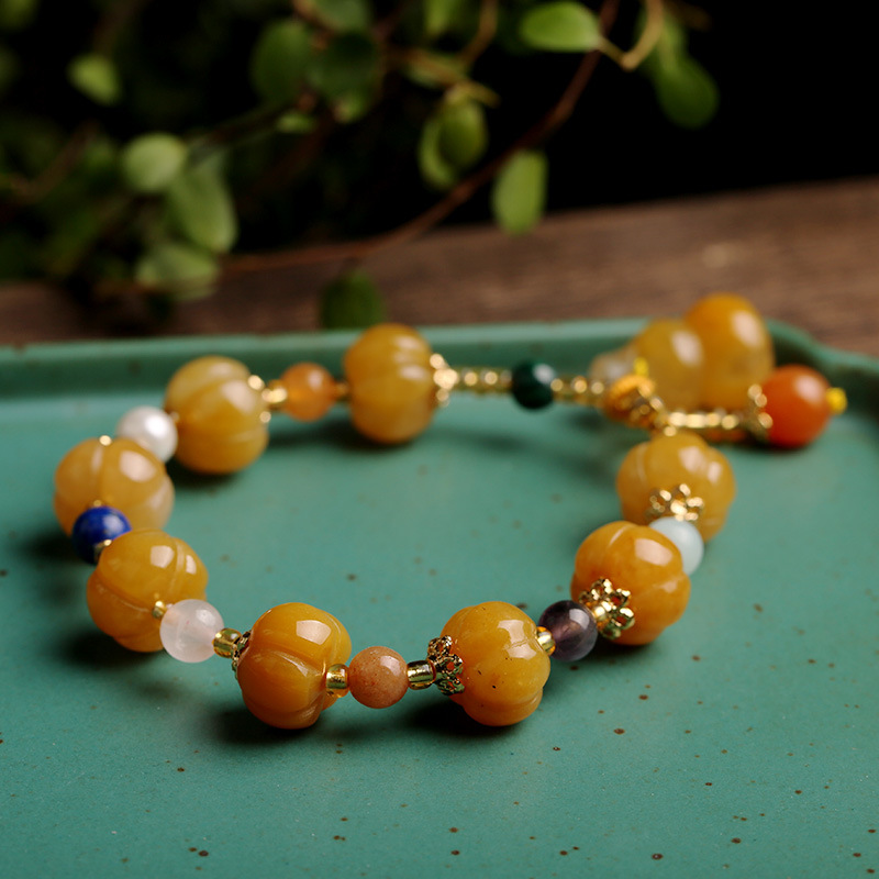Qiyi Jewelry Jinsi Jade Bracelet Wholesale Bulge Beads Pumpkin Beads Gourd Ethnic Style Bracelet Topaz Pi Xiu Bracelet Female