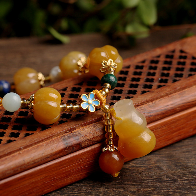 Qiyi Jewelry Jinsi Jade Bracelet Wholesale Bulge Beads Pumpkin Beads Gourd Ethnic Style Bracelet Topaz Pi Xiu Bracelet Female