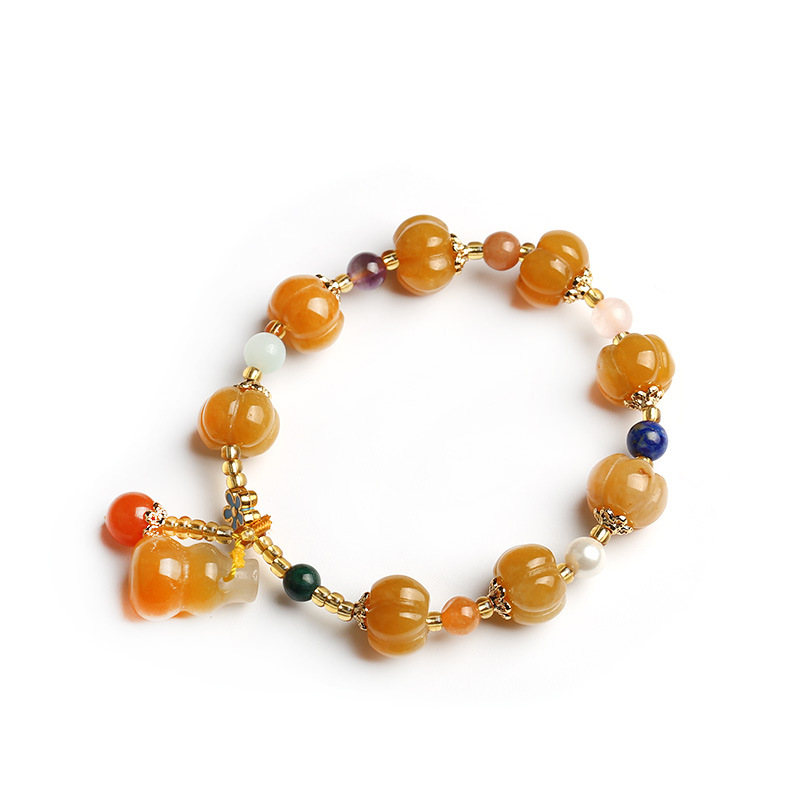 Qiyi Jewelry Jinsi Jade Bracelet Wholesale Bulge Beads Pumpkin Beads Gourd Ethnic Style Bracelet Topaz Pi Xiu Bracelet Female
