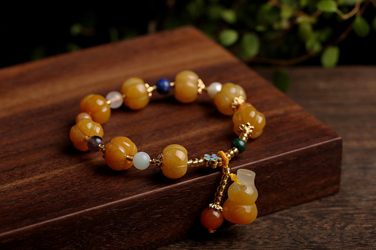 Qiyi Jewelry Jinsi Jade Bracelet Wholesale Bulge Beads Pumpkin Beads Gourd Ethnic Style Bracelet Topaz Pi Xiu Bracelet Female