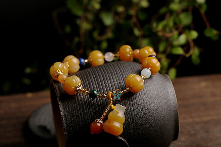 Qiyi Jewelry Jinsi Jade Bracelet Wholesale Bulge Beads Pumpkin Beads Gourd Ethnic Style Bracelet Topaz Pi Xiu Bracelet Female
