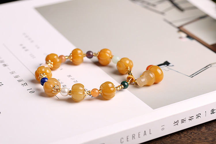 Qiyi Jewelry Jinsi Jade Bracelet Wholesale Bulge Beads Pumpkin Beads Gourd Ethnic Style Bracelet Topaz Pi Xiu Bracelet Female