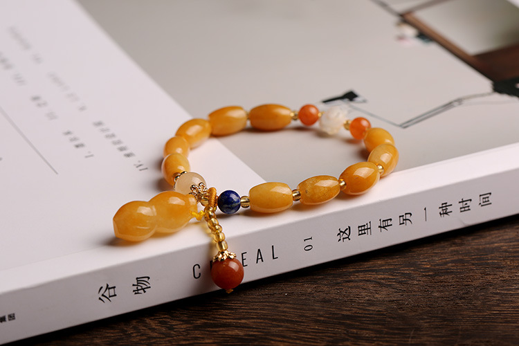 Qiyi Jewelry Jinsi Jade Bracelet Wholesale Bulge Beads Pumpkin Beads Gourd Ethnic Style Bracelet Topaz Pi Xiu Bracelet Female