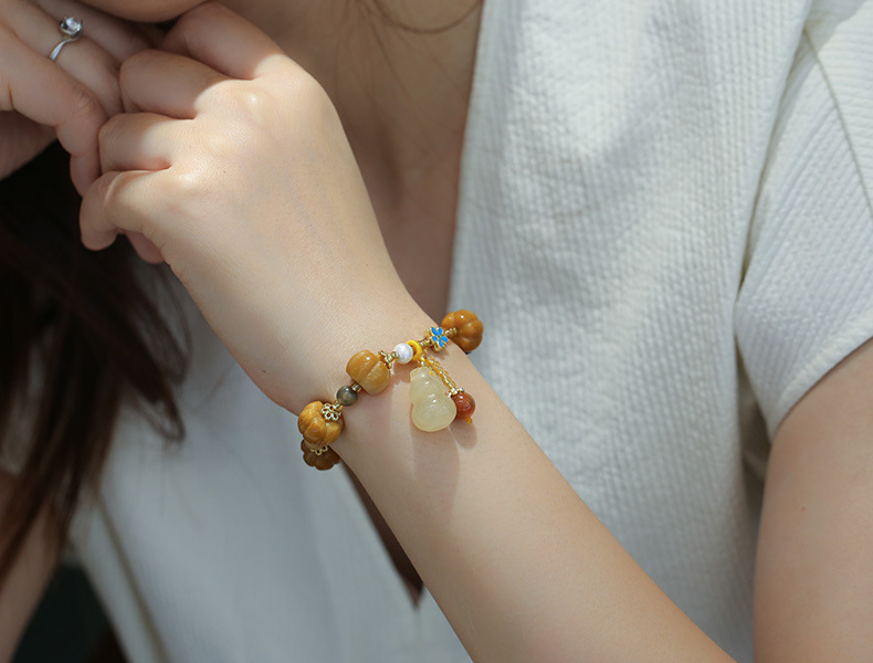 Qiyi Jewelry Jinsi Jade Bracelet Wholesale Bulge Beads Pumpkin Beads Gourd Ethnic Style Bracelet Topaz Pi Xiu Bracelet Female