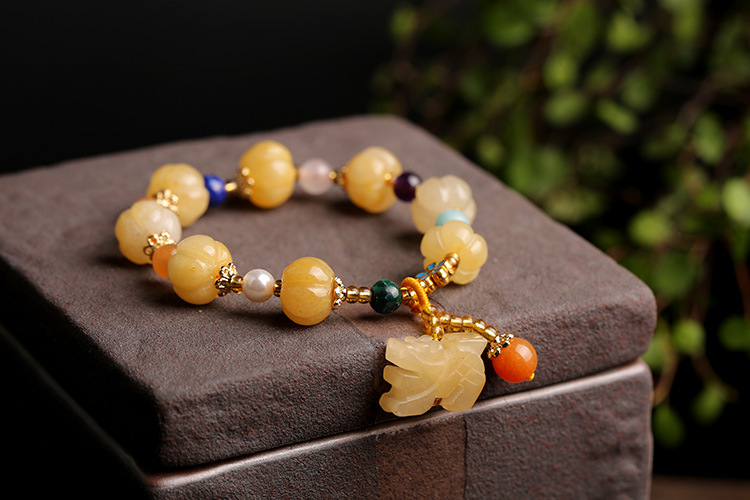 Qiyi Jewelry Jinsi Jade Bracelet Wholesale Bulge Beads Pumpkin Beads Gourd Ethnic Style Bracelet Topaz Pi Xiu Bracelet Female