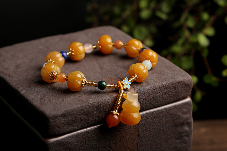Qiyi Jewelry Jinsi Jade Bracelet Wholesale Bulge Beads Pumpkin Beads Gourd Ethnic Style Bracelet Topaz Pi Xiu Bracelet Female
