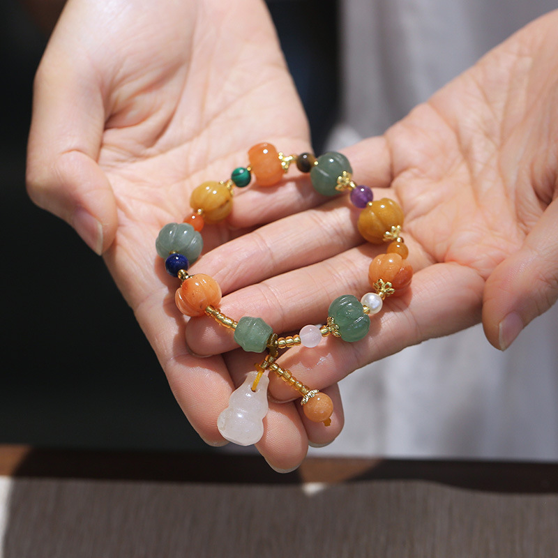 Qiyi Jewelry Jinsi Jade Bracelet Wholesale Bulge Beads Pumpkin Beads Gourd Ethnic Style Bracelet Topaz Pi Xiu Bracelet Female