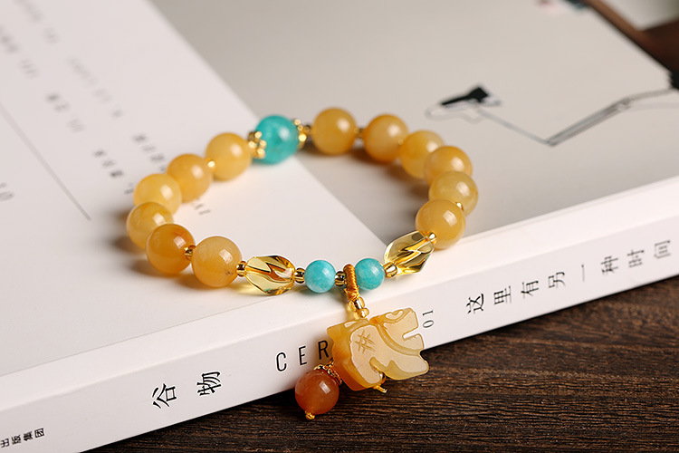 Qiyi Jewelry Jinsi Jade Bracelet Wholesale Bulge Beads Pumpkin Beads Gourd Ethnic Style Bracelet Topaz Pi Xiu Bracelet Female