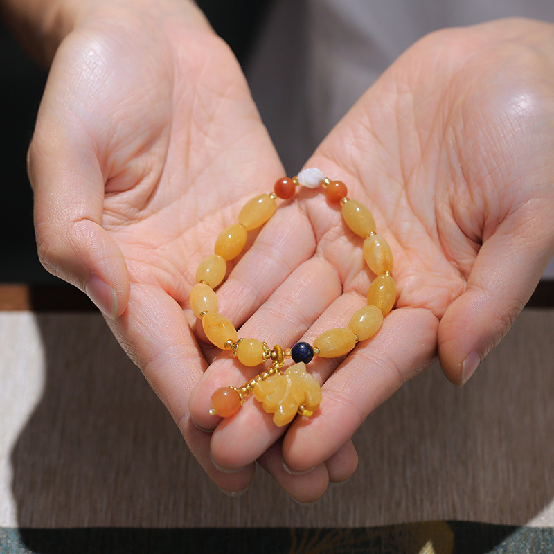 Qiyi Jewelry Jinsi Jade Bracelet Wholesale Bulge Beads Pumpkin Beads Gourd Ethnic Style Bracelet Topaz Pi Xiu Bracelet Female