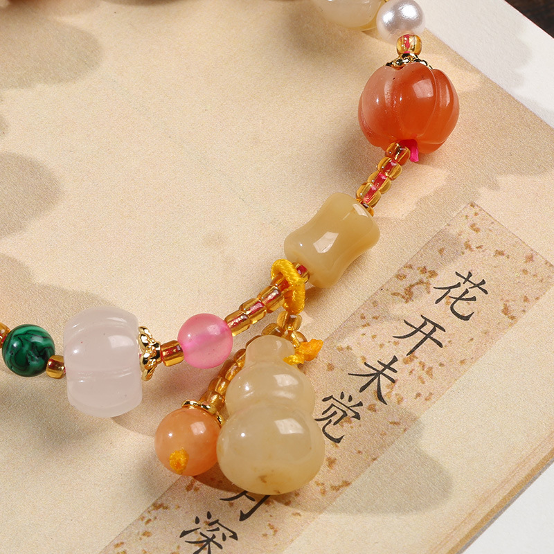 Qiyi Natural Xinjiang Jinsi Jade Bracelet Couple Ethnic Style Pumpkin Beads Bamboo Hanging Gourd Topaz Bracelet