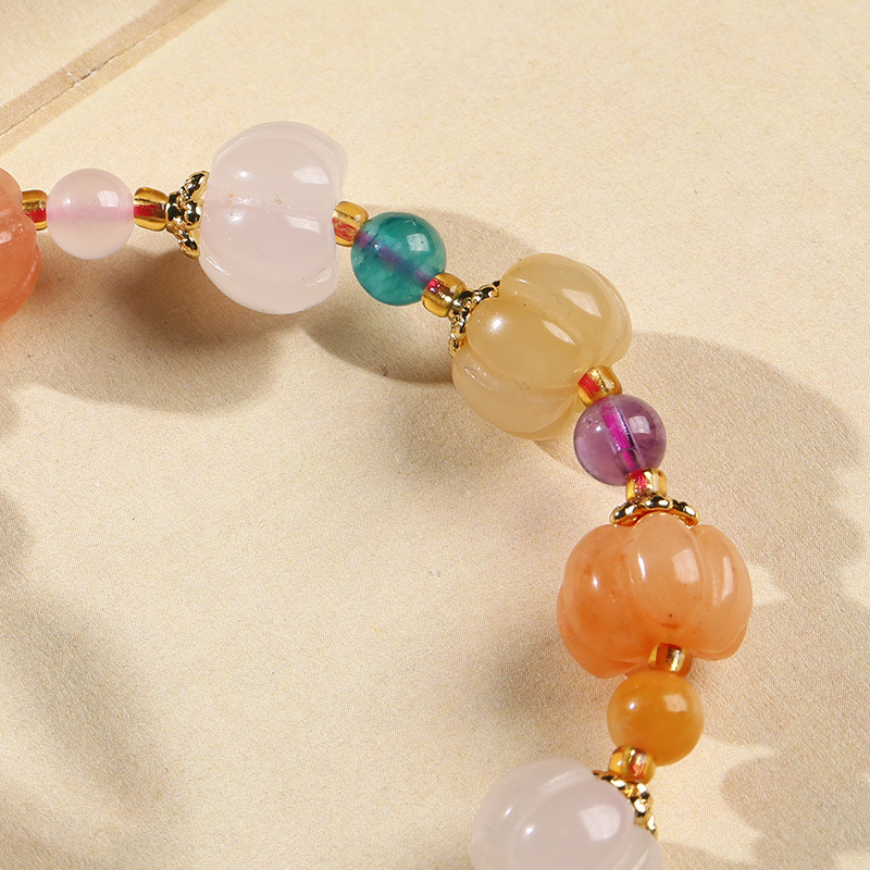 Qiyi Natural Xinjiang Jinsi Jade Bracelet Couple Ethnic Style Pumpkin Beads Bamboo Hanging Gourd Topaz Bracelet