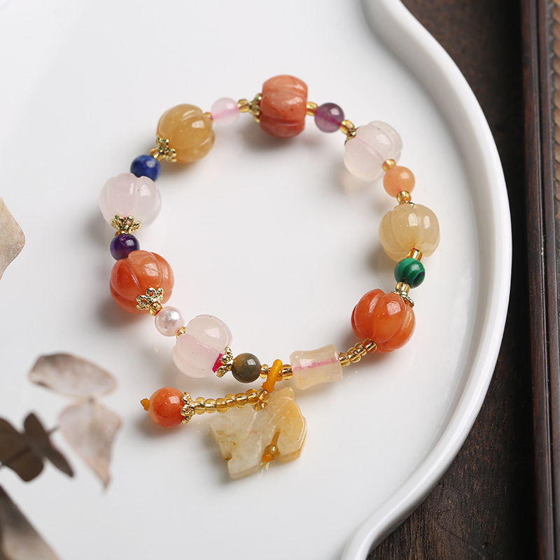 Qiyi Natural Xinjiang Jinsi Jade Bracelet Couple Ethnic Style Pumpkin Beads Bamboo Hanging Gourd Topaz Bracelet