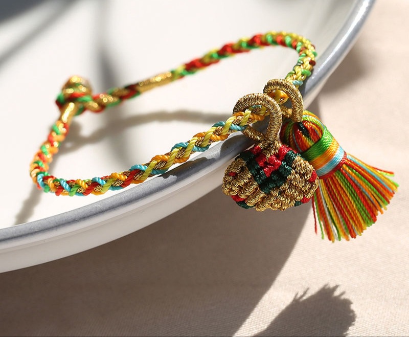 Colorful Eight-Strand Braid Children Babies' Red Rope Bracelet Color Thread Handmade Weaving Ethnic Style Couple Girlfriends Customized Carrying Strap
